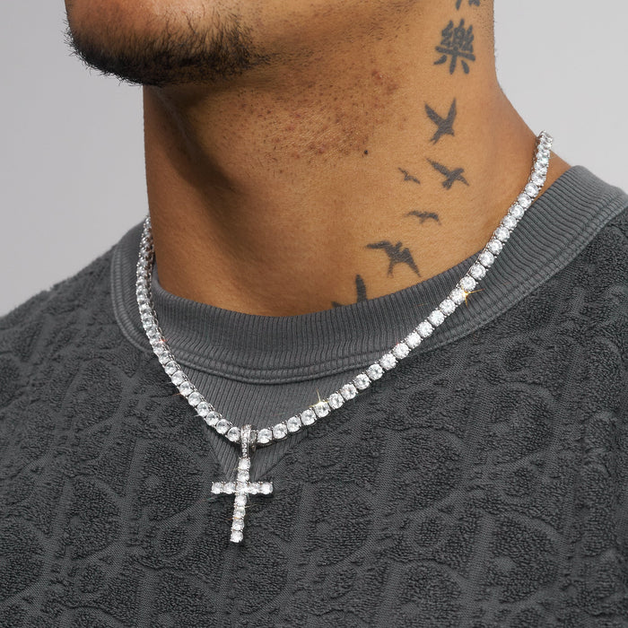 Jewelux Iced Cross Pendant + 4MM Chain